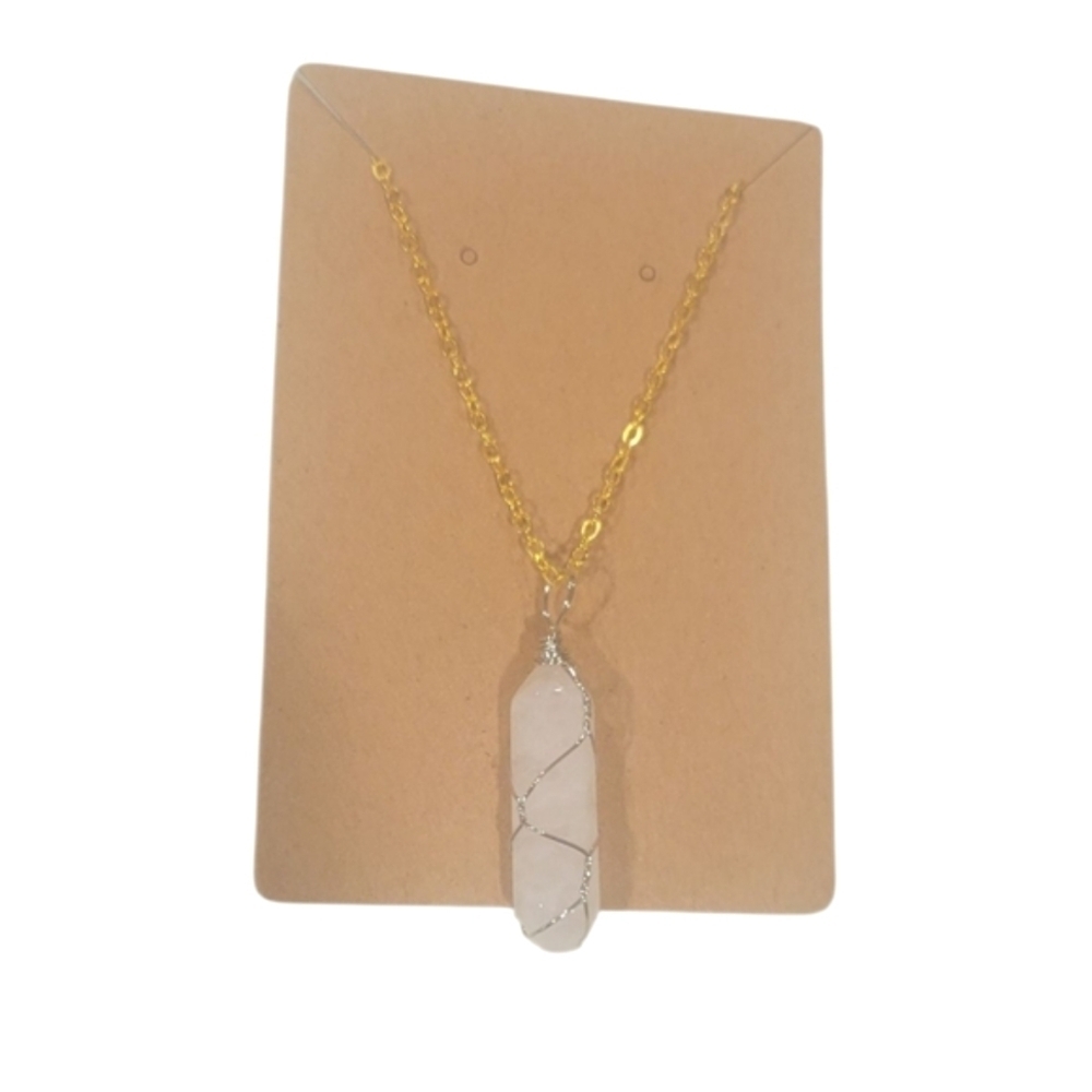 Gold Necklace with Wire Wrap Stone Pendant - Picture 2 of 3